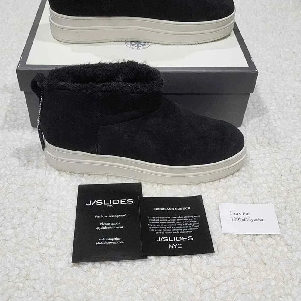 J/Slides black suede‎ and fur ankle boots size 10 new!!